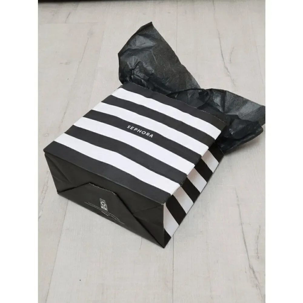 🖤🤍 SEPHORA Empty Black White Striped Paper Shopping Gift Bag with Tissues